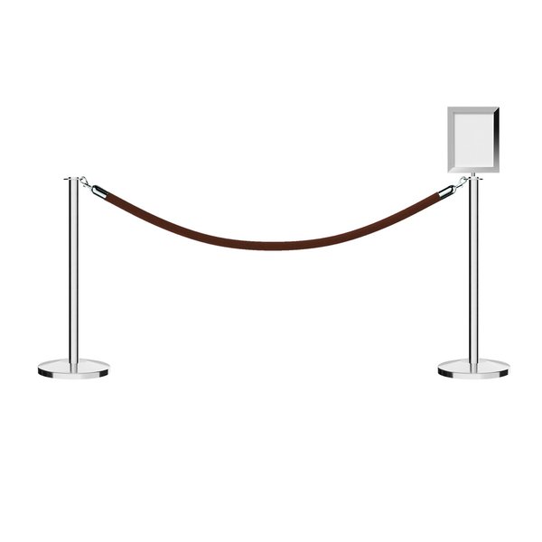 Montour Line Stanchion Post & Rope Kit Pol.Steel, 2FlatTop 1Tan Rope 8.5x11V Sign C-Kit-1-PS-FL-1-Tapped-1-8511-V-1-PVR-TN-PS